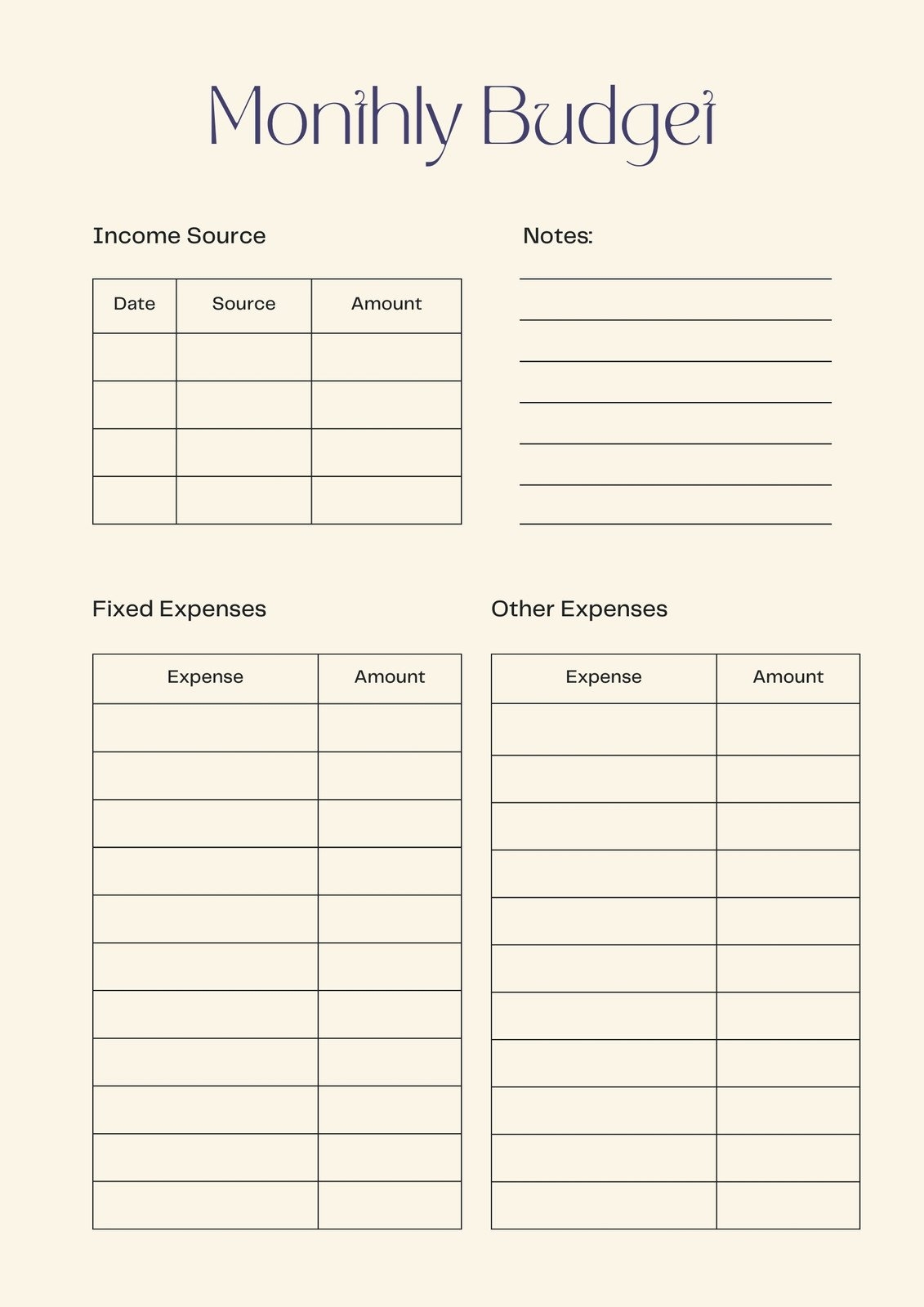 Printable Monthly Budget Template Biweekly Budget Worksheet Simple Personal Starter Budget Template PDF Letter A4 A5 Printable Etsy