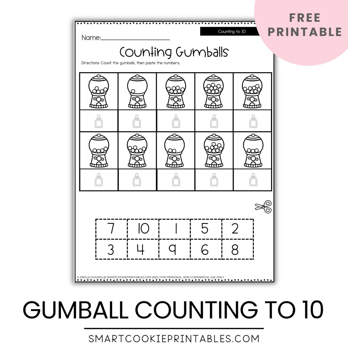 Free Counting To 10 Gumball Worksheets Smart Cookie Printables