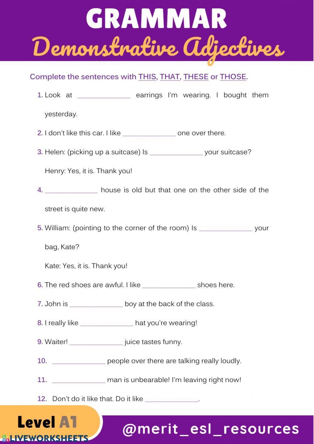 Free Demonstrative Adjective Worksheet Download Free Demonstrative Adjective Worksheet Png Images Free Worksheets On Clipart Library