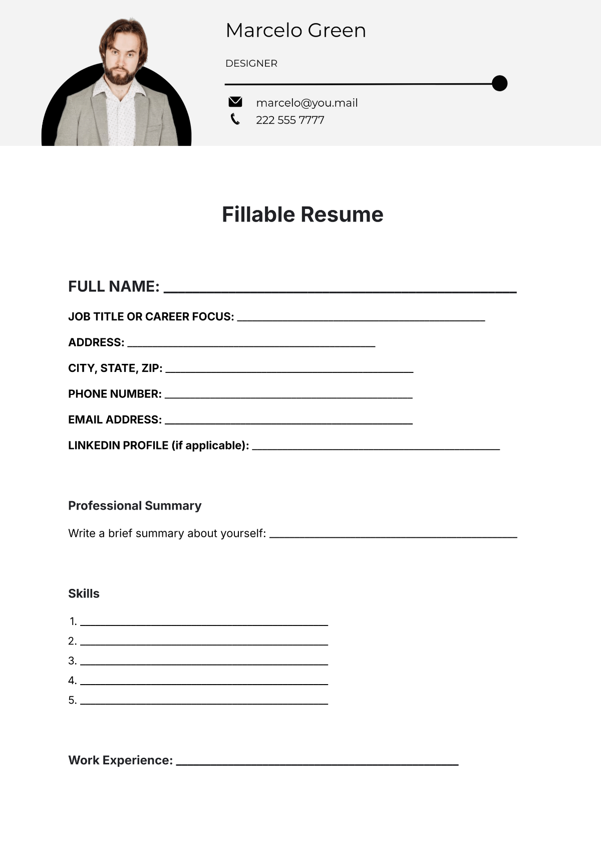 Free Fillable Resume Template To Edit Online Free Fillable Resume Template To Edit Online