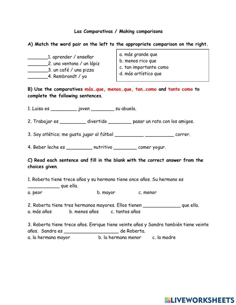 Free Making Comparisons In Spanish Worksheet Download Free Making Comparisons In Spanish Worksheet Png Images Free Worksheets On Clipart Library