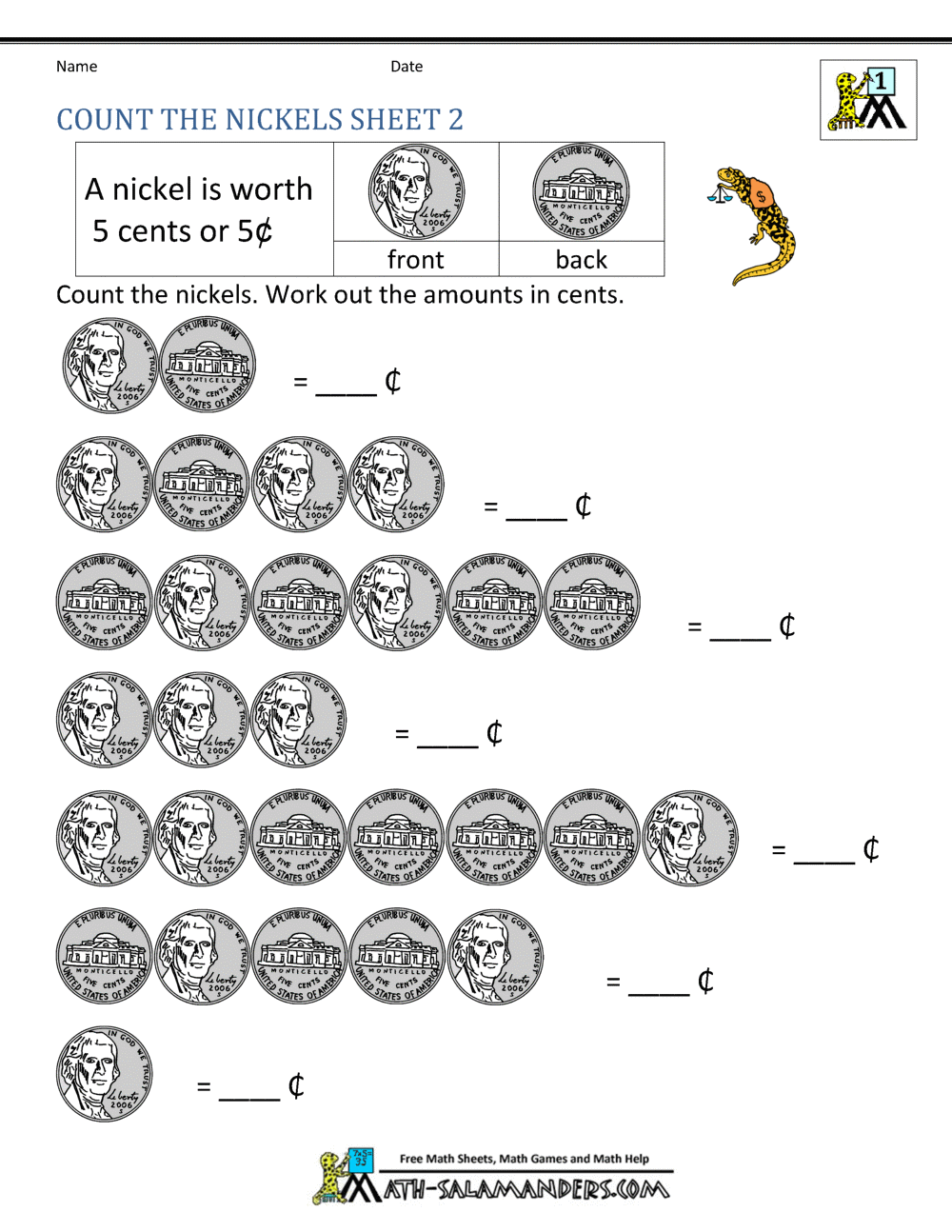 Counting Money Worksheets