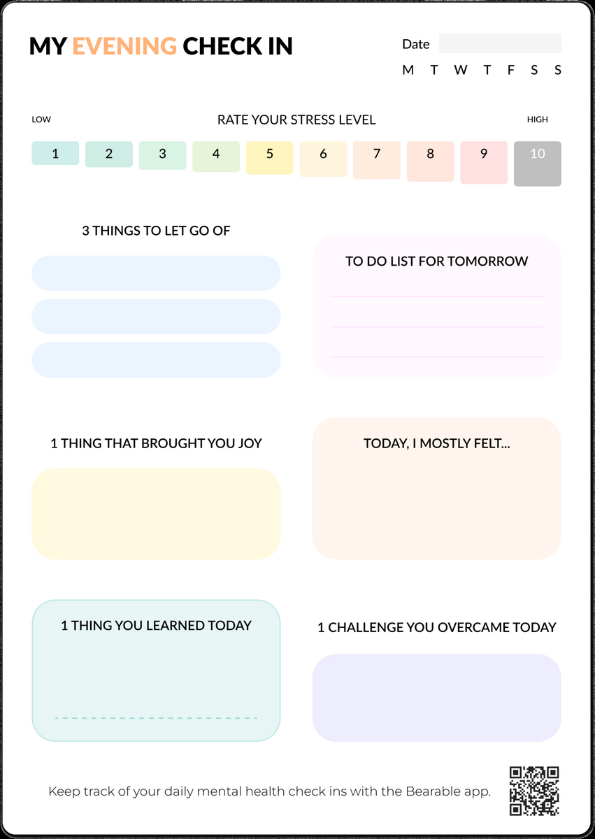 Free Mental Health Check In Worksheet PDF Bearable App Mental Health Worksheet The 7 Minute Life