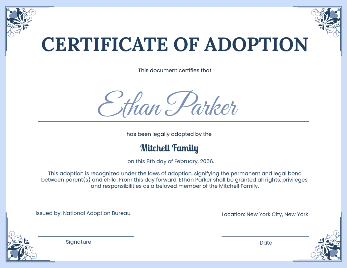 Free Official Adoption Certificate Papers Template To Edit Online Doll Adoption Certificate Design Template In PSD Word