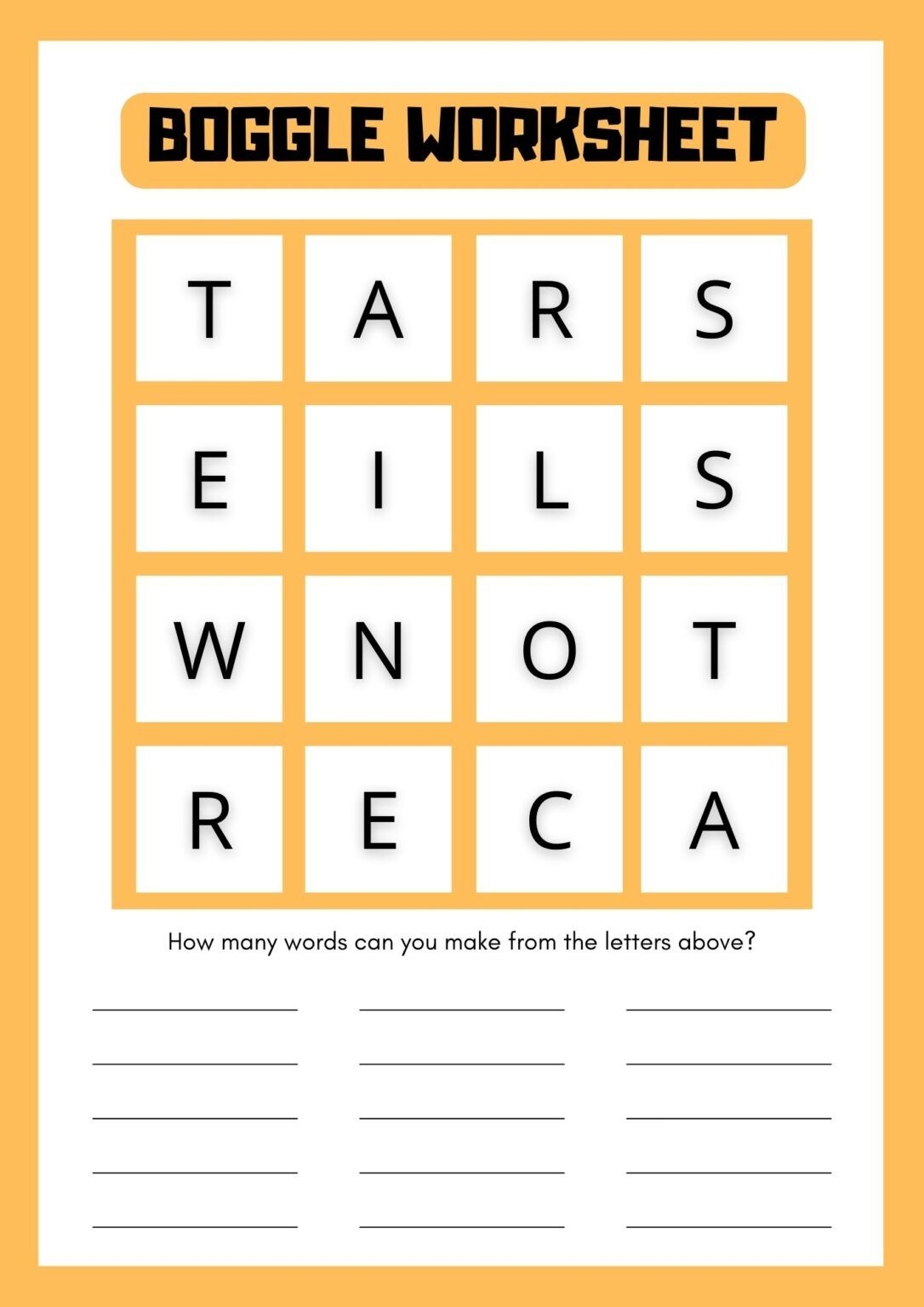 Free Printable Boggle Worksheets PDF
