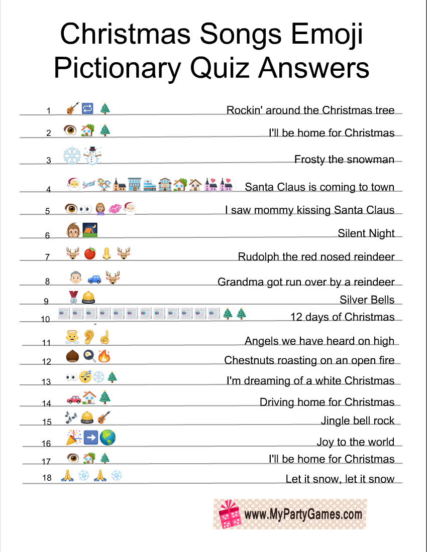Free Printable Christmas Songs Emoji Pictionary Quiz