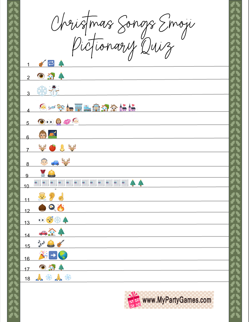 Free Printable Christmas Songs Emoji Pictionary Quiz