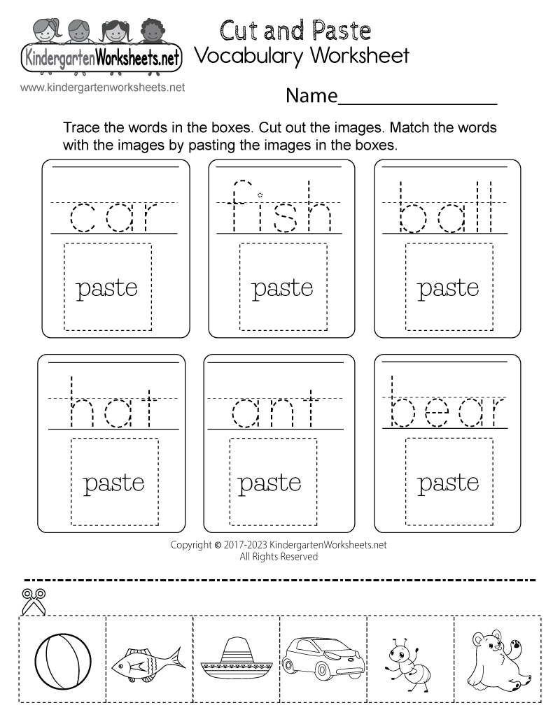 Free Printable Cut And Paste Vocabulary Worksheet Cut And Paste Worksheets Printable Activities For Kids Free Printables Lettering SVG Files Tools Apps