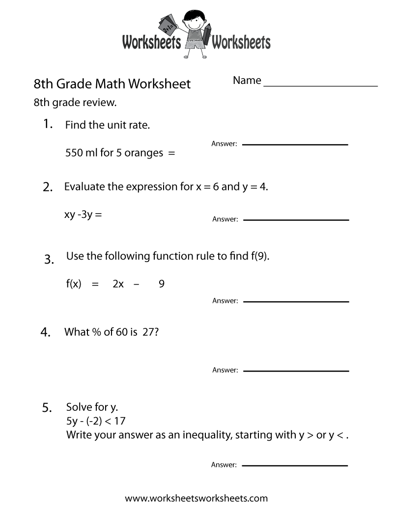 Free Printable Eighth Grade Math Practice Worksheet Eighth Grade Addition Worksheet
