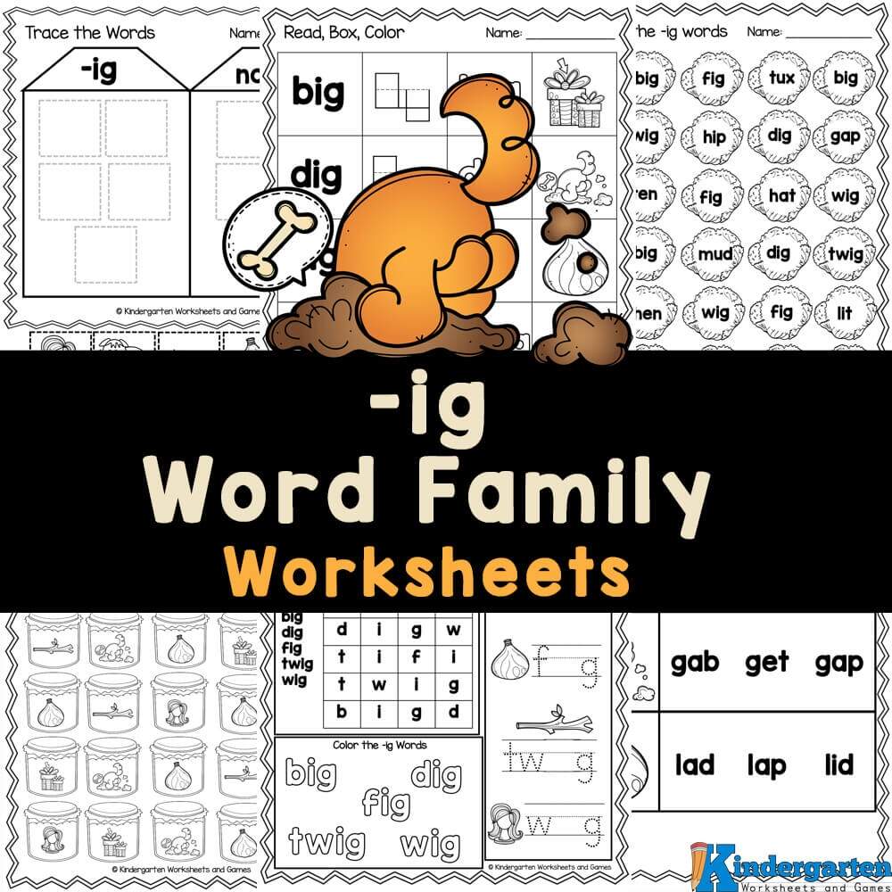 FREE Printable ig Word Family Worksheets For Kindergarten