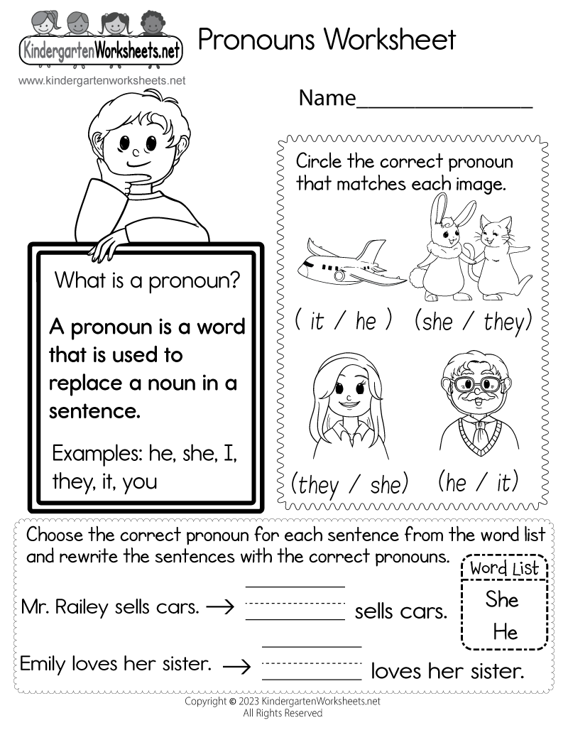 Free Printable Pronouns Worksheet