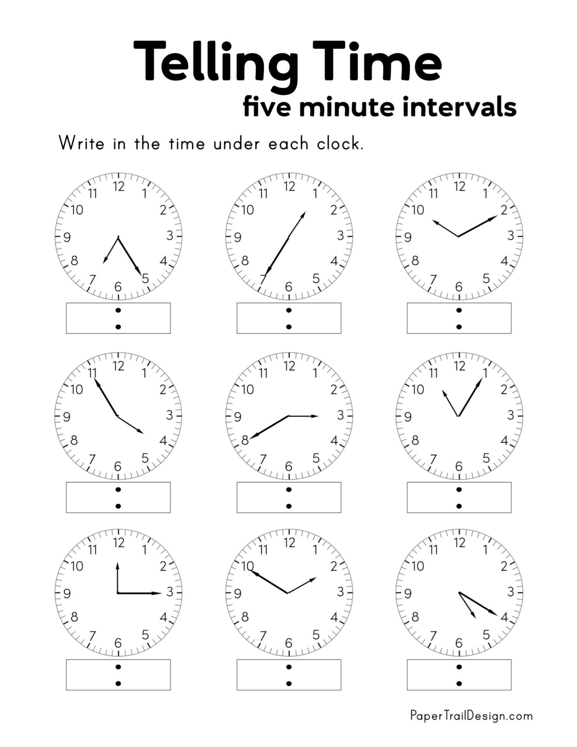 Free Printable Telling Time Worksheets Paper Trail Design Free Telling Time Worksheet To Nearest 5 Minutes