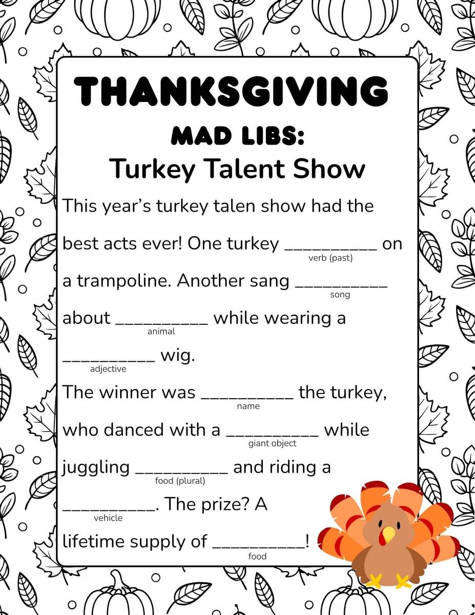 Free Printable Thanksgiving Mad Libs For Kids