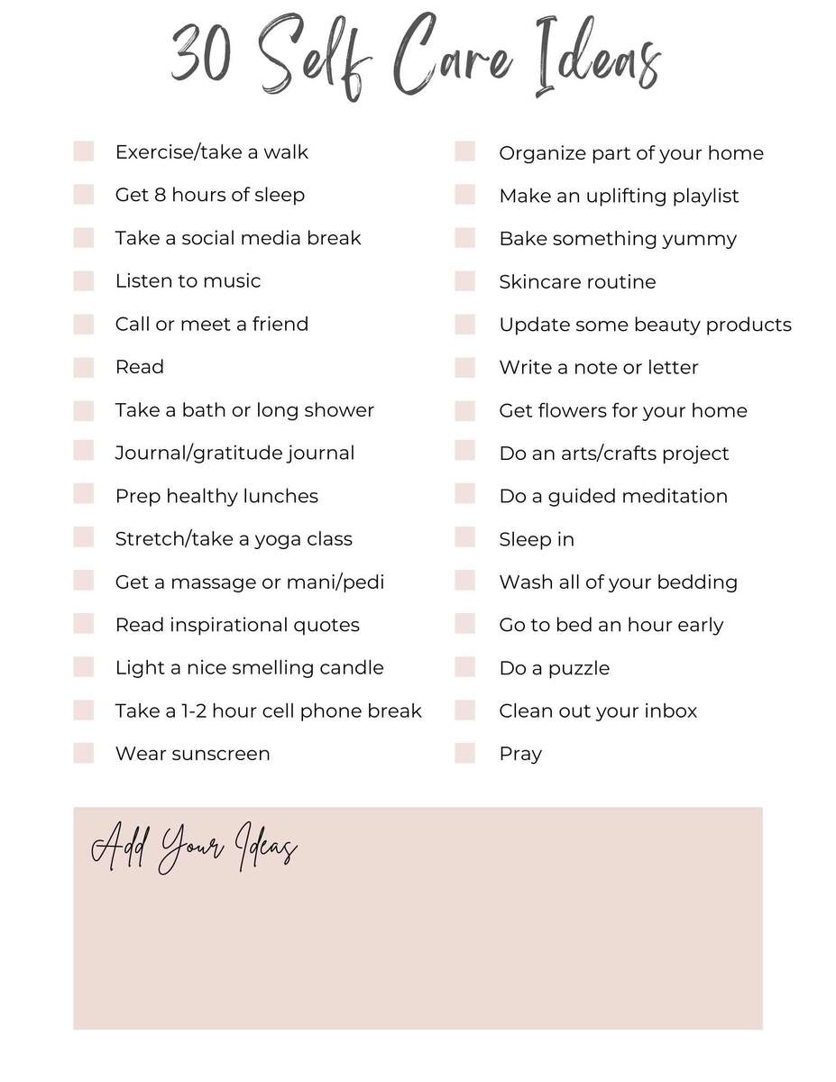 Free Printable Weekly Self Care Checklist Customizable Free Printable Weekly Self Care Checklist Customizable