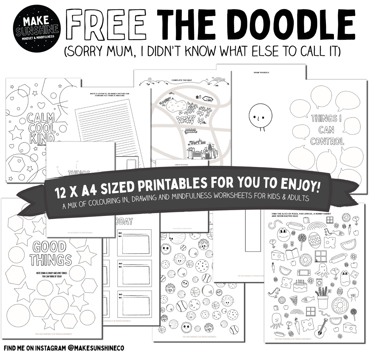 FREE Printables Colouring In Drawing And Doodling Mindfulness Mindset Worksheets For Kids And Adults Make Sunshine