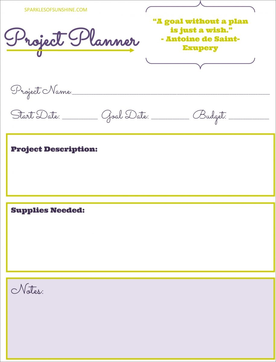 Free Project Planner Printable Sparkles Of Sunshine