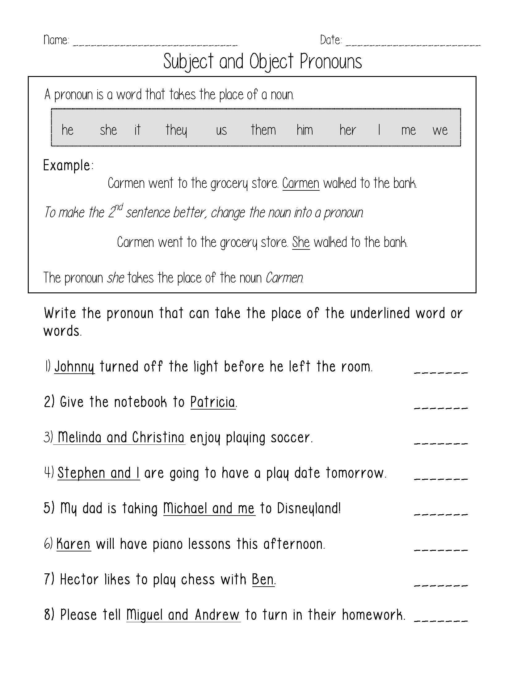 Free Pronouns Worksheets Printable Grammar Practice For All Ages