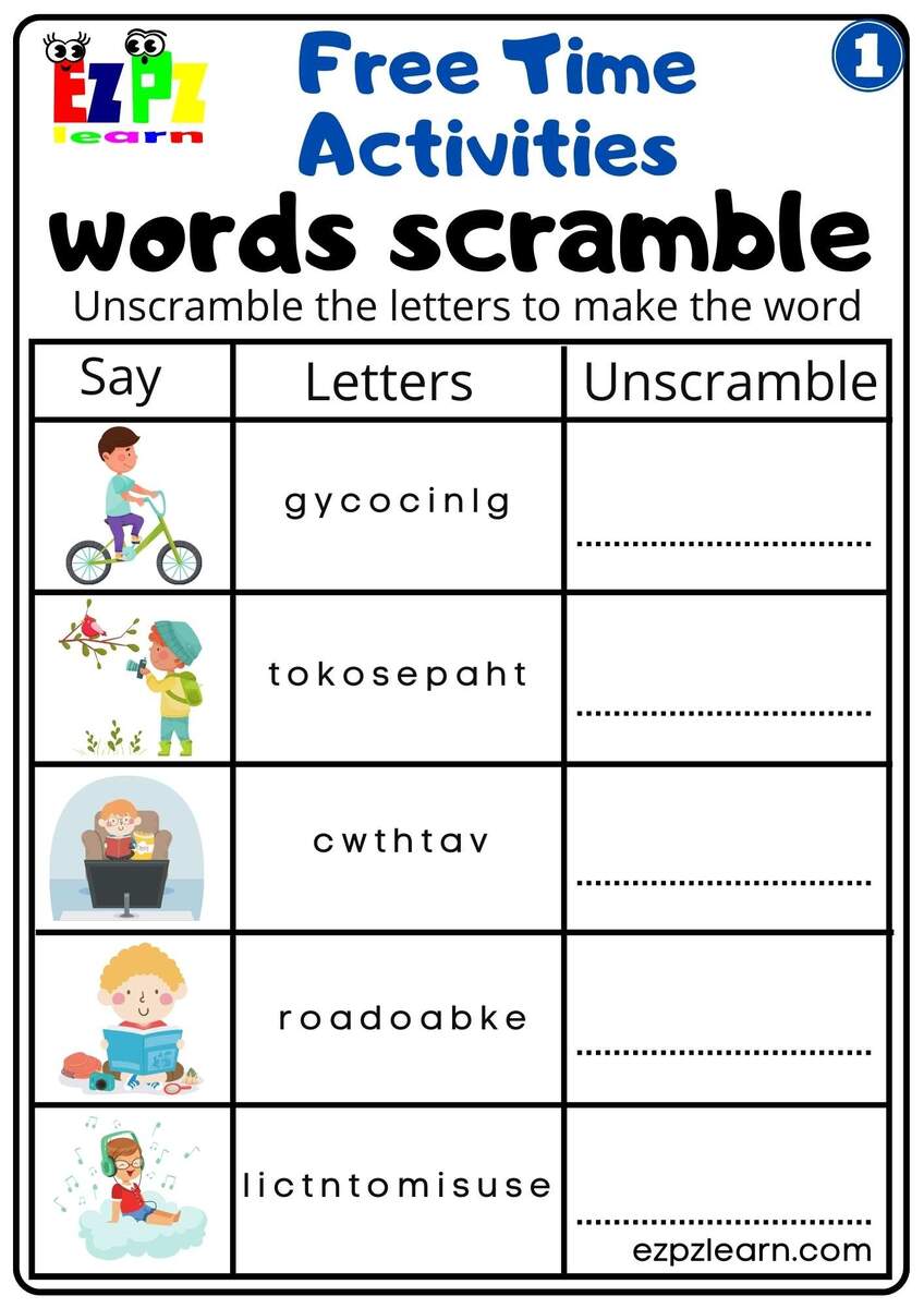 Hobbies And Free Time Activities Vocabulary Word Search For Kids And ESL Students Free Printable PDF Download 26 Words Ezpzlearn