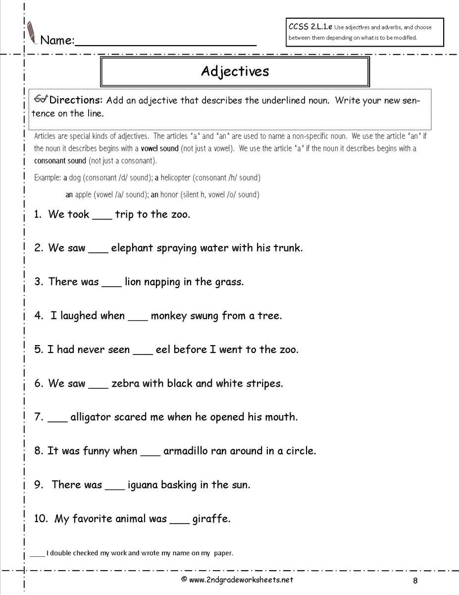 Free Using Adjectives Worksheets Free Using Adjectives Worksheets