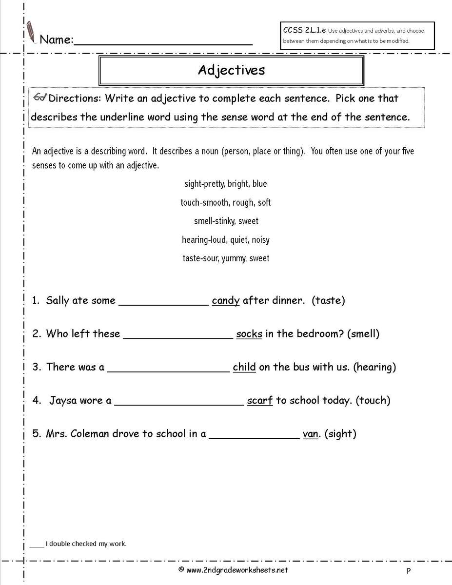 Free Using Adjectives Worksheets