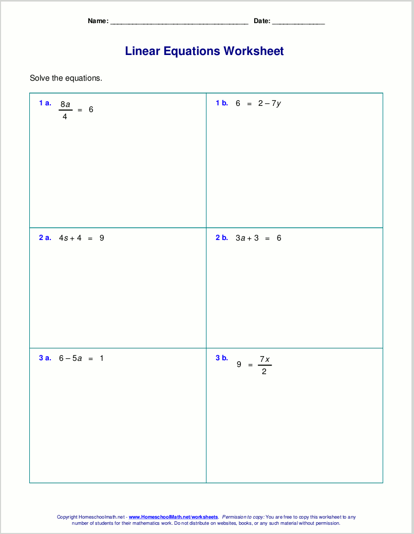 Free Worksheets For Linear Equations Grades 6 9 Pre Algebra Algebra 1 Free Worksheets For Linear Equations Pre Algebra Algebra 1