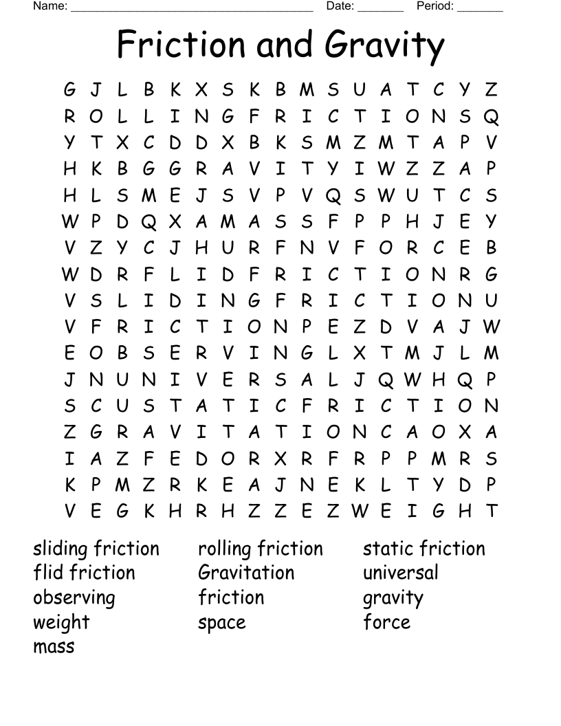 Printable 3rd Grade Gravity Worksheets