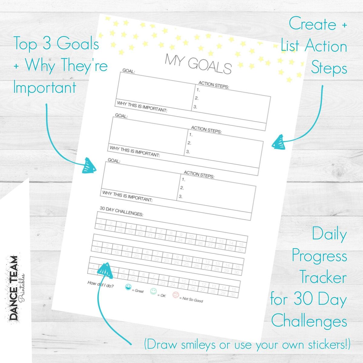 Dance Goals Worksheet Printable Etsy