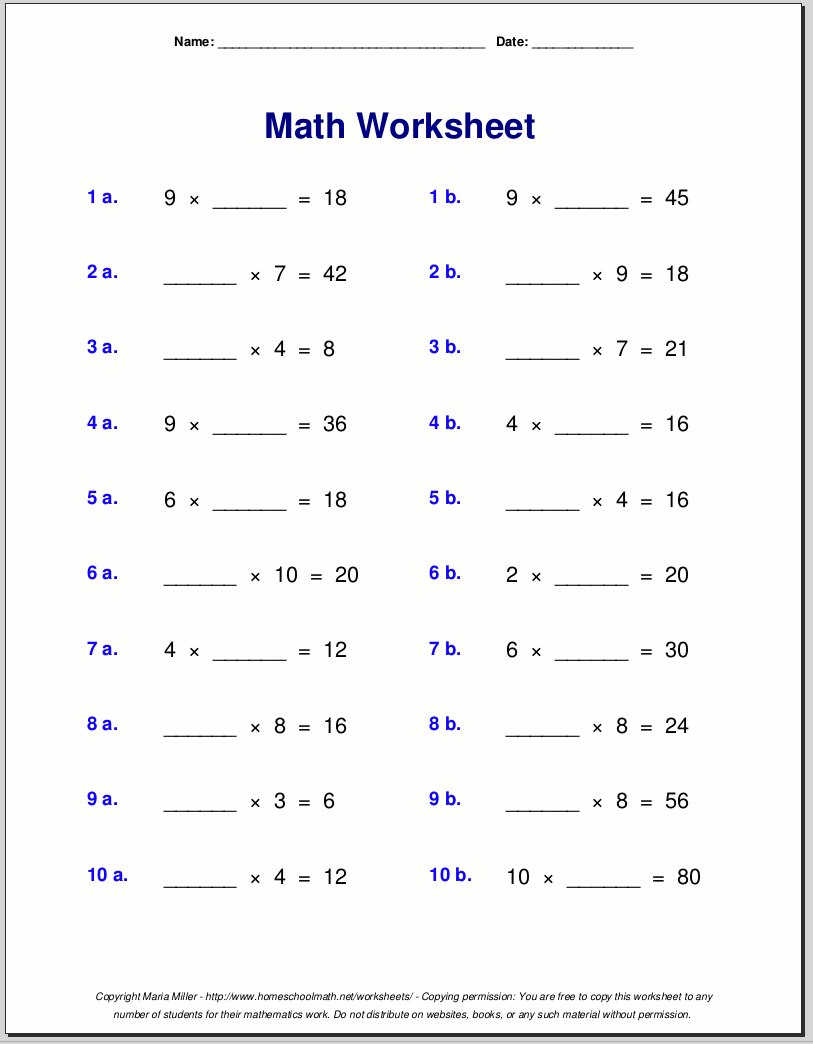 Free Math Worksheets
