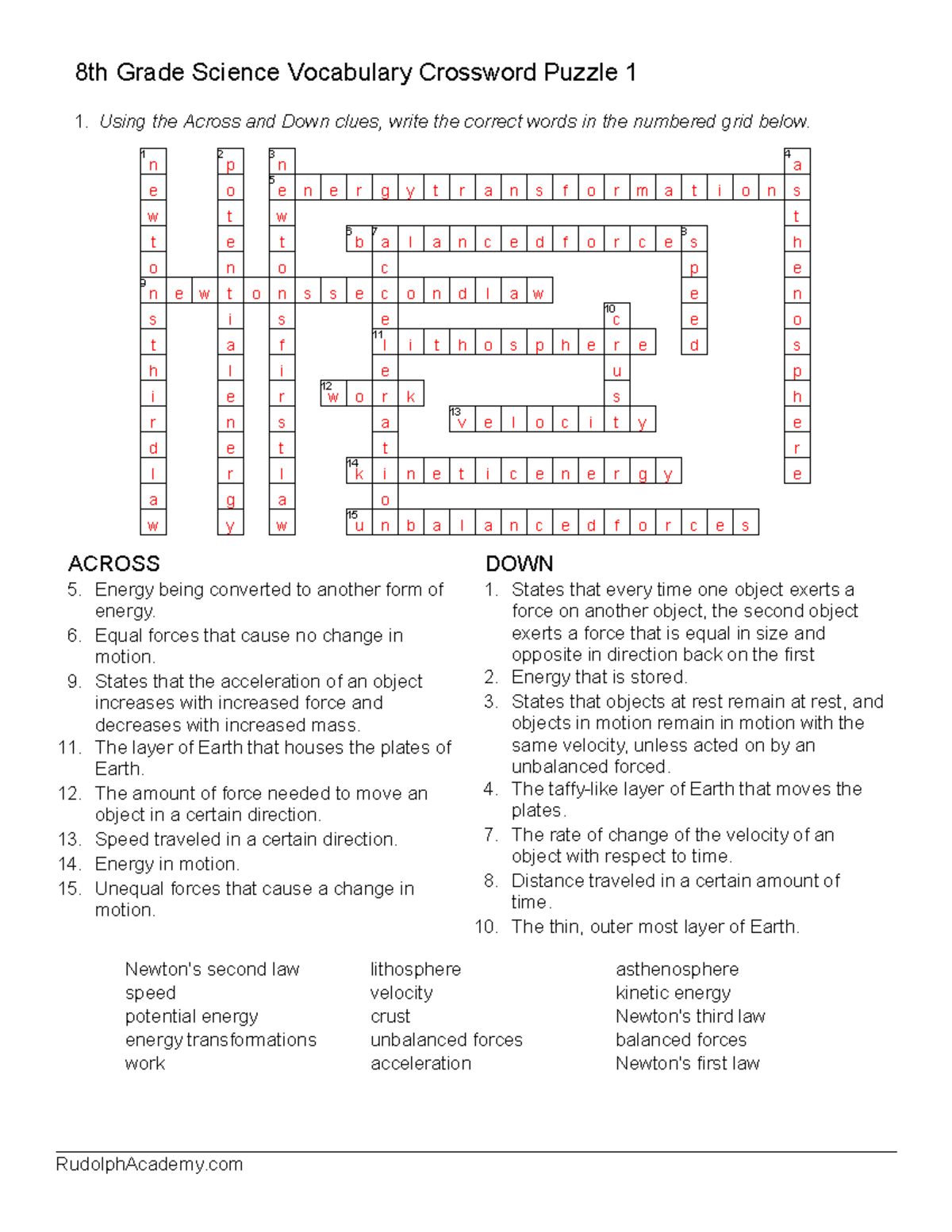 Grade 8 Science Crossword Puzzle 1 Vocabulary Answers Studocu