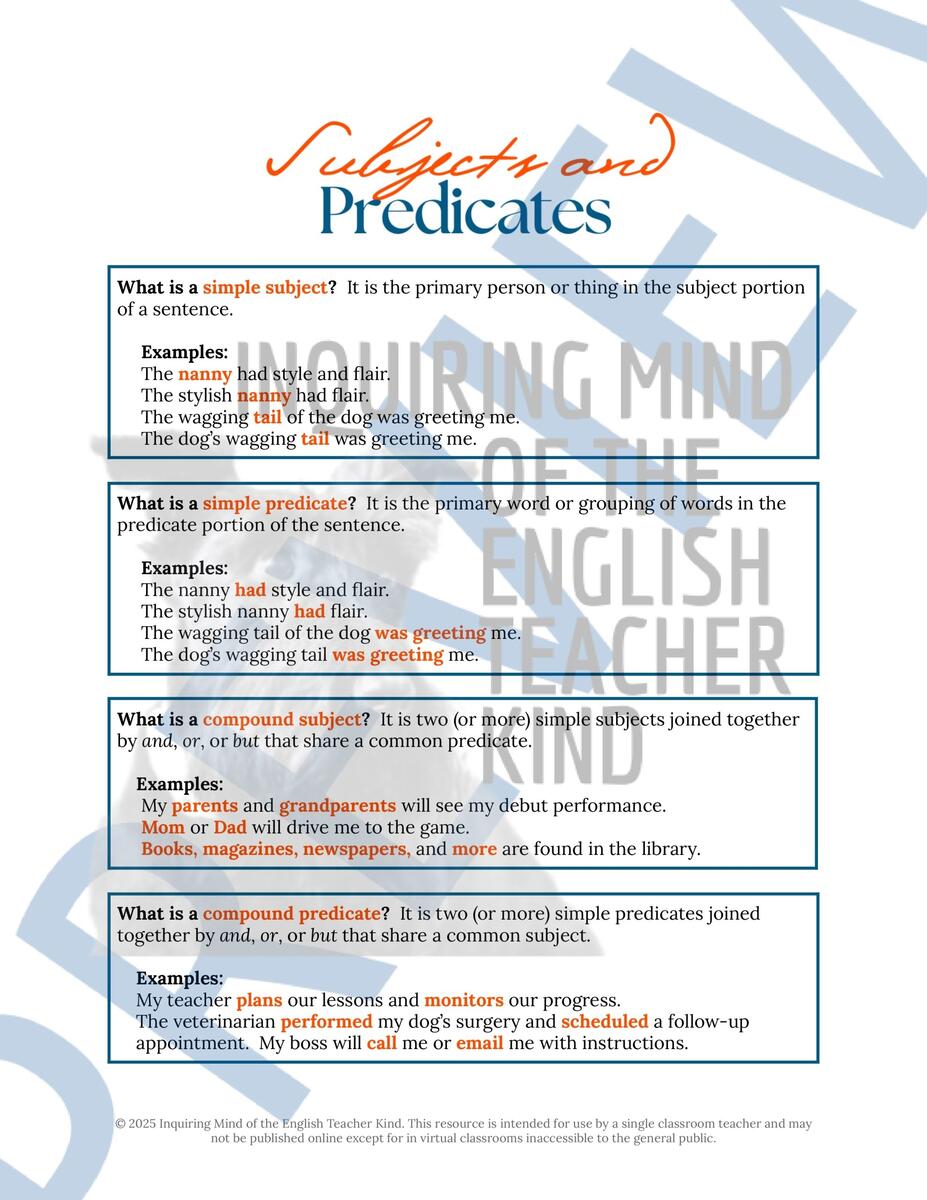Grammar Review Worksheet On Subjects And Predicates For High School English Made By Teachers Grammar Review Worksheet On Subjects And Predicates For High School English Made By Teachers