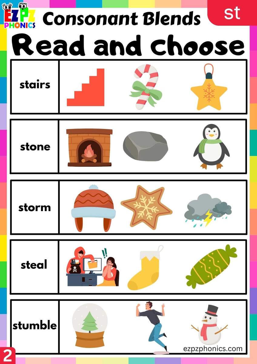 Group2 ST Words Read And Match Phonics Consonant Blends Worksheet Ezpzphonics