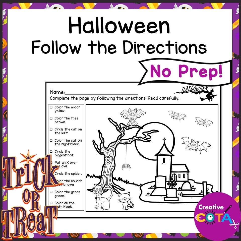 Halloween Following Directions Coloring Activity For Listening Skills Made By Teachers Fall And Halloween Following Directions Packet Your Therapy Source