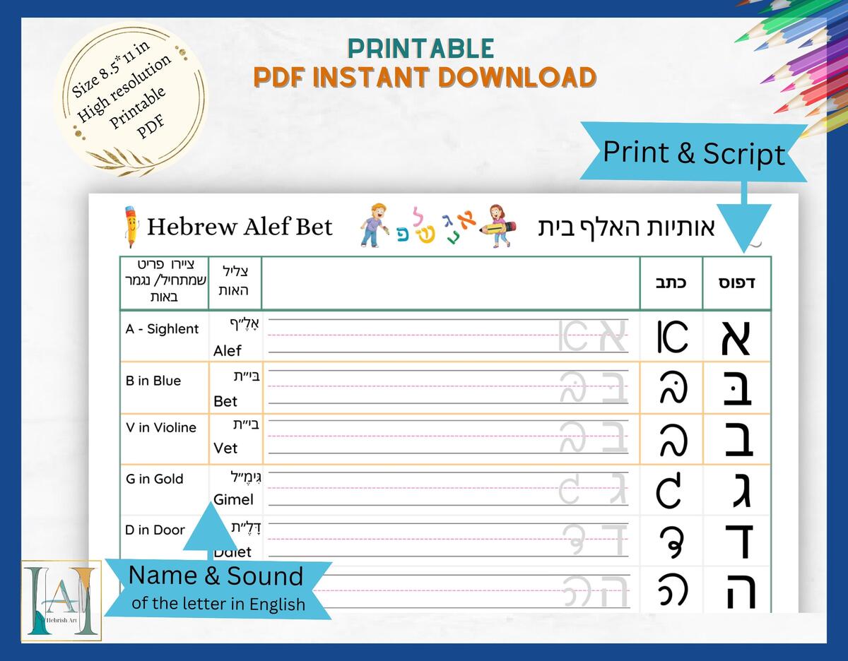 Hebrew Alphabet Writing Practice Alef Bet Print Script PDF Download Etsy Hebrew Alphabet Writing Practice Alef Bet Print Script PDF Download Etsy