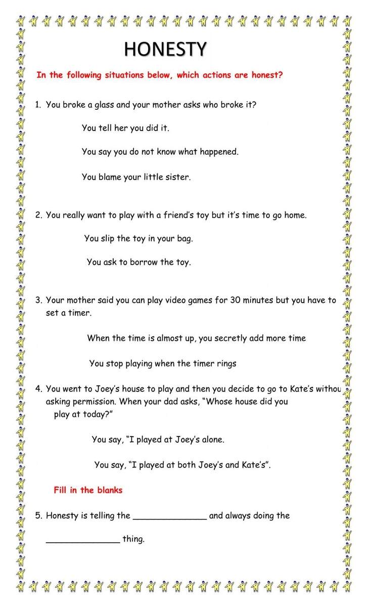 Honesty Worksheets Cultivate Integrity With Engaging Exercises