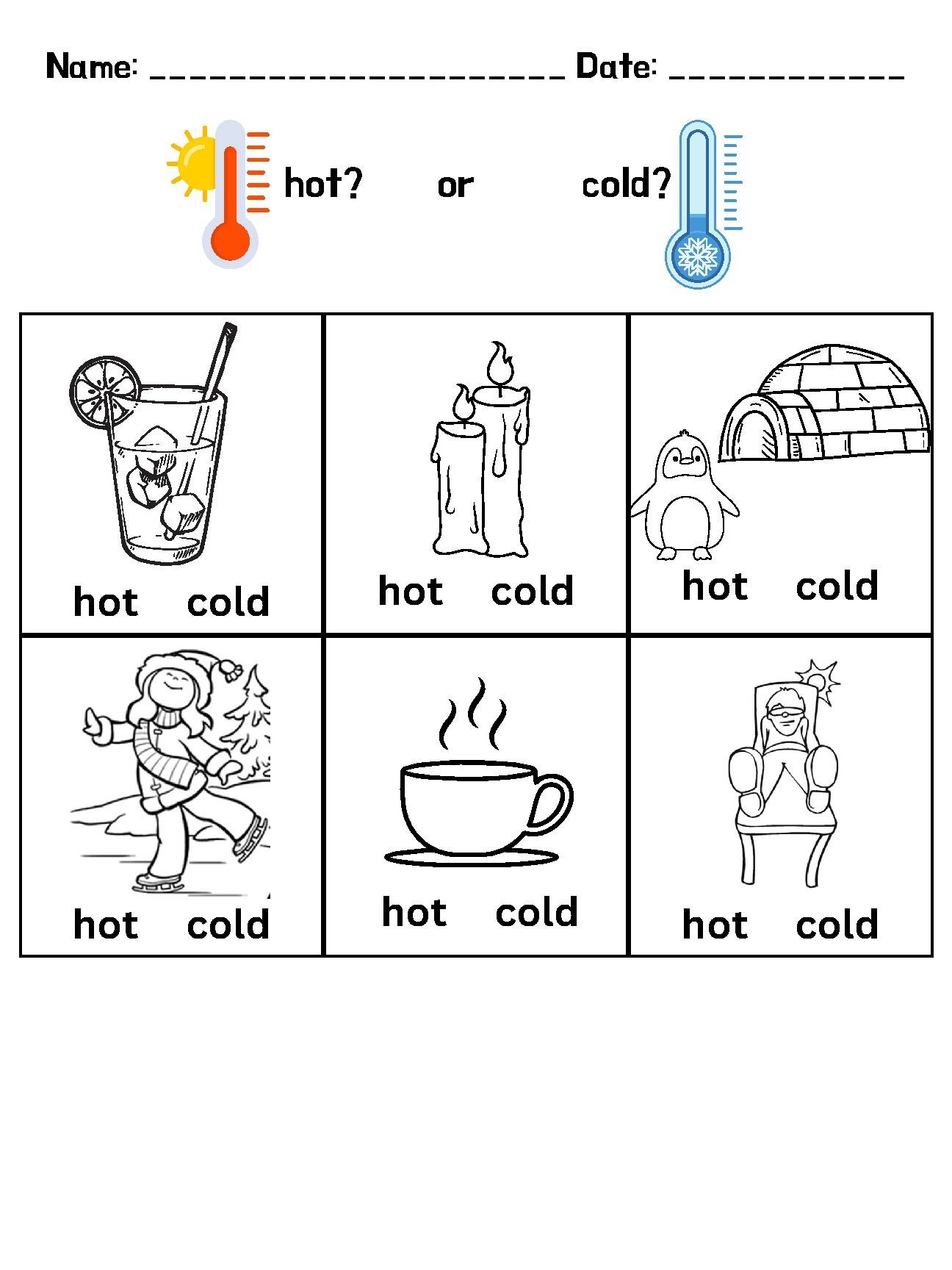 Printable Educational Activity For Kids Hot Or Cold