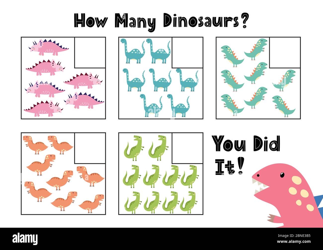 How Many Dinosaurs Do You See Count And Write The Number Activity Page Stock Vector Image Art Alamy