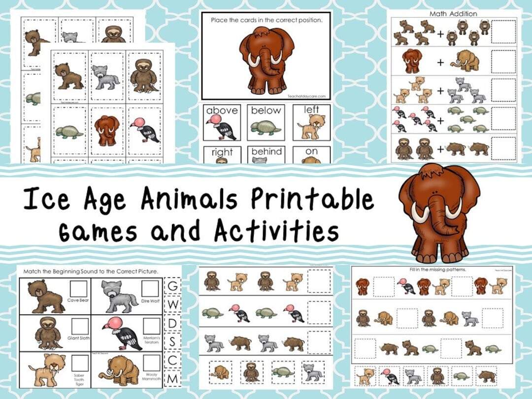 Ice Age Animals Preschool Games Activities Printable PDF Etsy