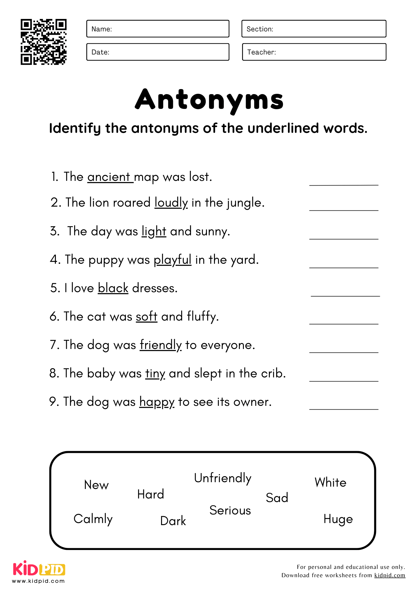 Identify The Antonyms Worksheet For Grade 3 Kidpid Antonyms Worksheets Free Printable Opposite Word Activities