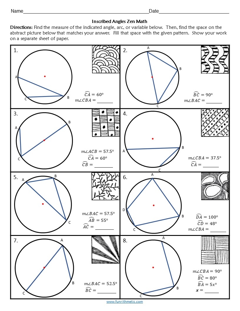 Inscribed Angles Zen Math Worksheets Library