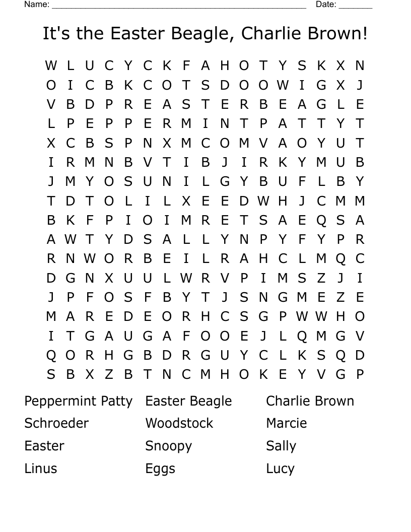 It S The Easter Beagle Charlie Brown Word Search WordMint
