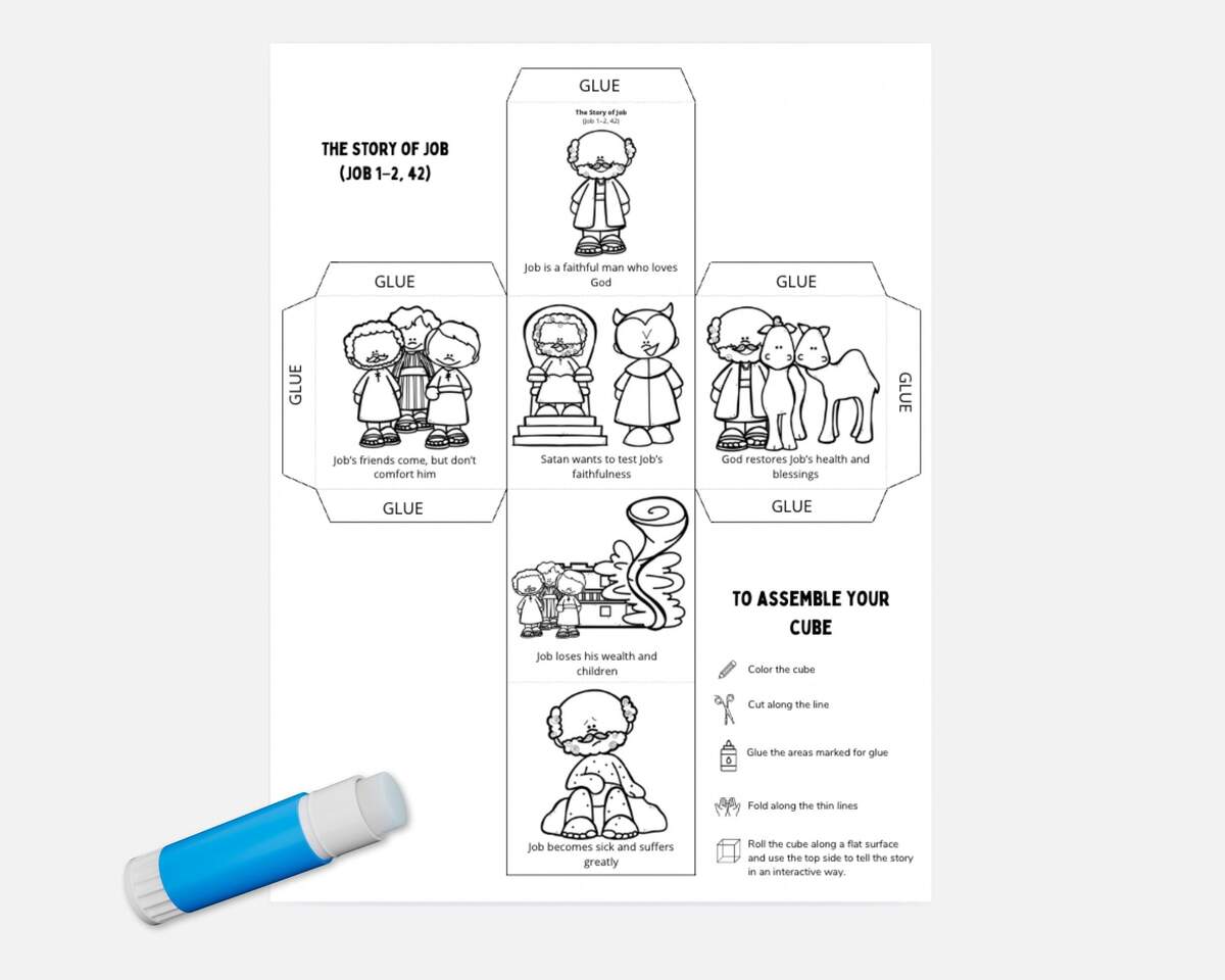 Job Bible Story Cube Printable Craft For Kids Job 1 2 42 Story Of Job Sunday School Job Coloring Page Instant Download Etsy
