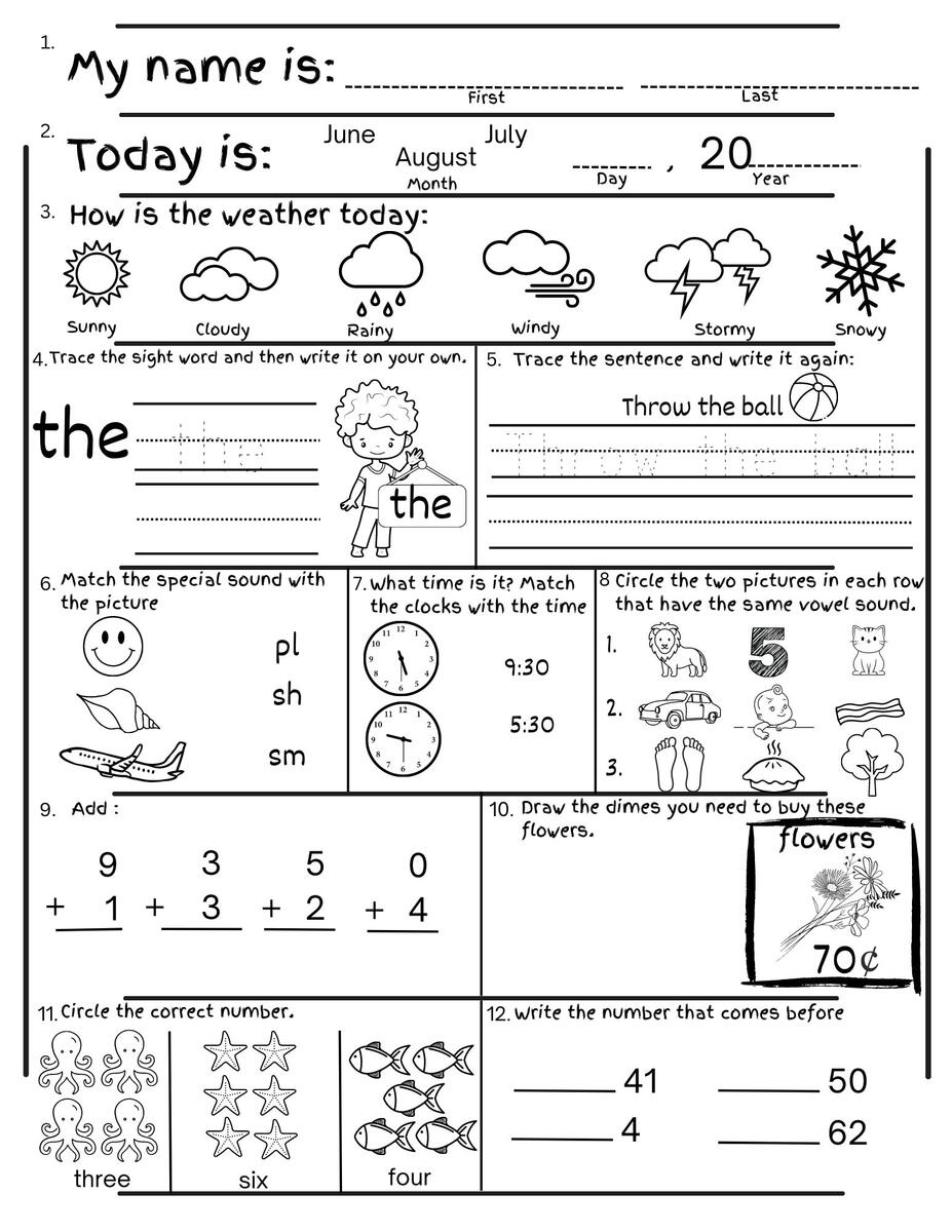 1st Grade Weekly Worksheet Packet 1 Mamas Learning Corner