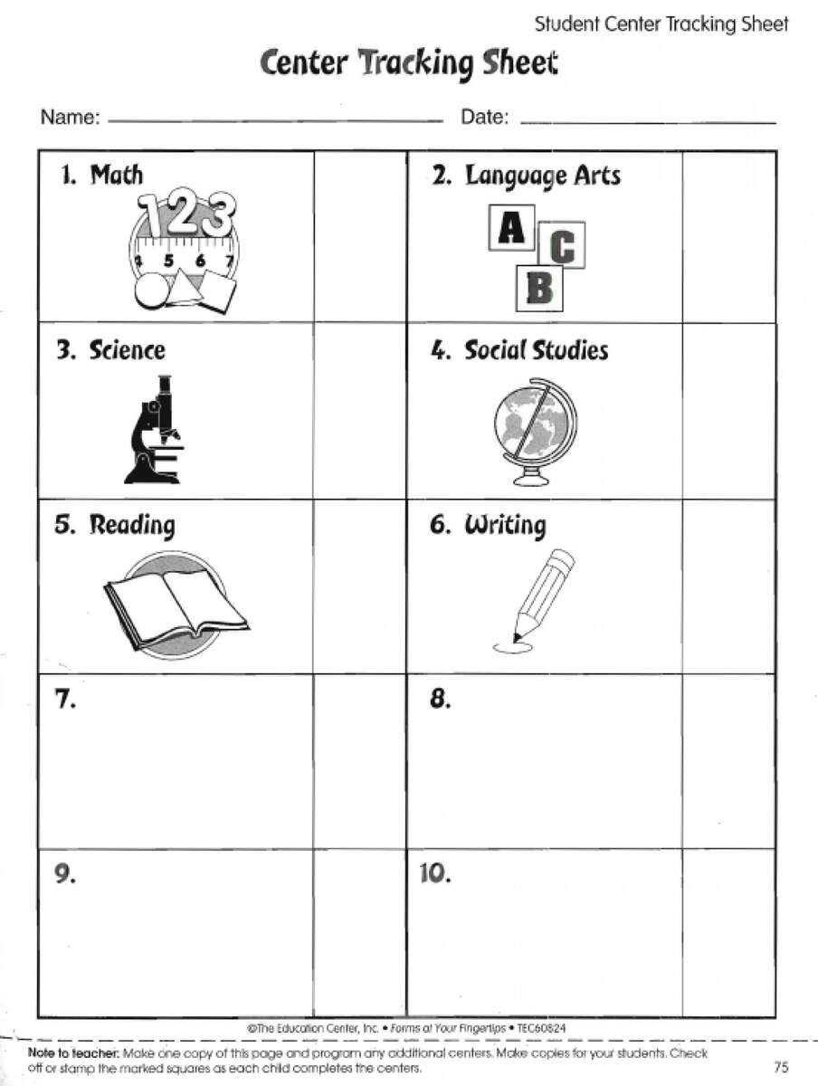 Learning Centers Tracking Sheets LoveToTeach
