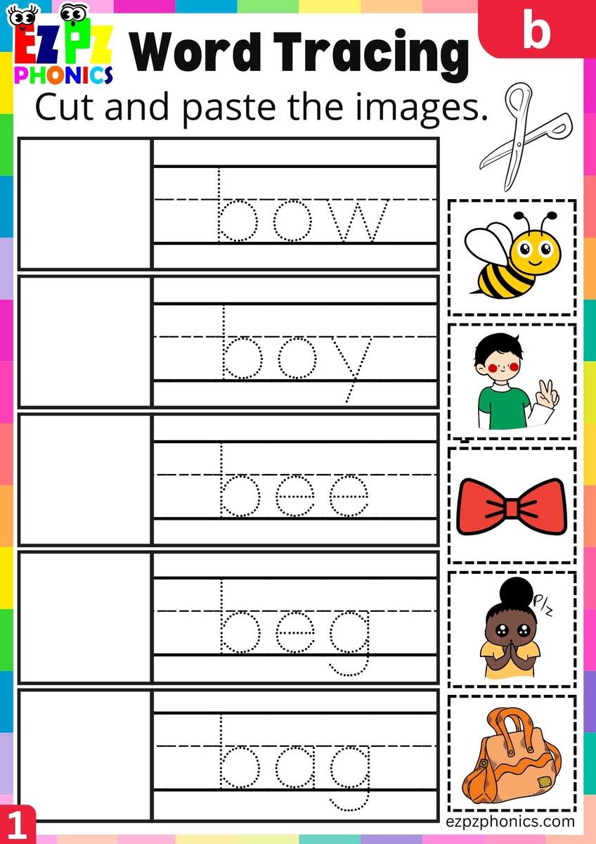 Letter B Word Tracing Cut And Paste Beginning Sounds Worksheet Ezpzphonics Letter B Word Tracing Cut And Paste Beginning Sounds Worksheet Ezpzphonics
