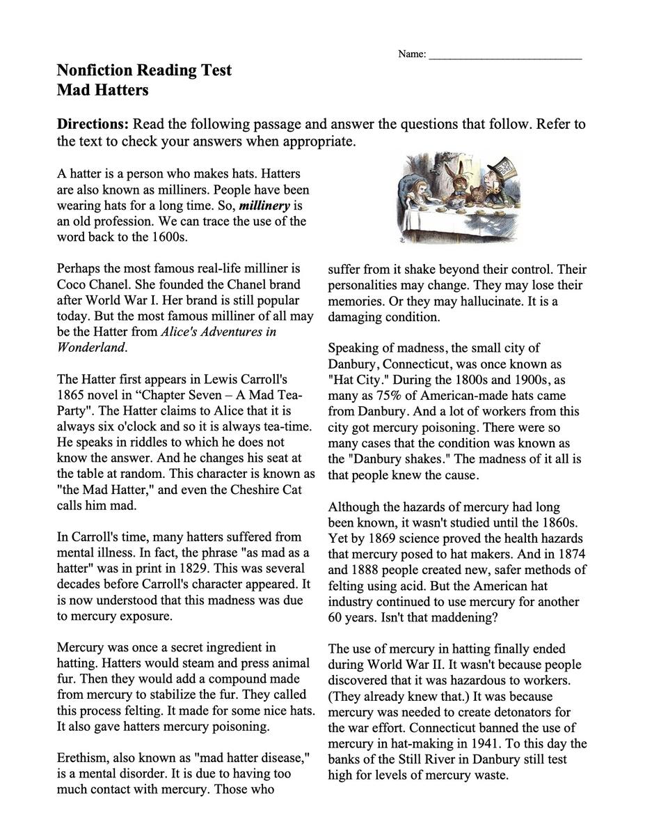 Mad Hatters Nonfiction Reading Activity 13 Magic E Worksheets Free PDF Printables Teach Prints