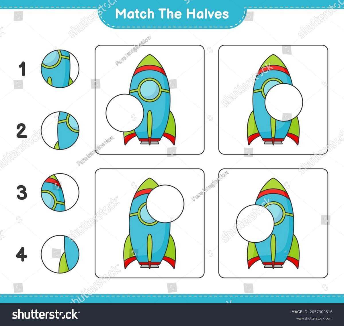 Match Halves Match Halves Rocket Educational Stock Vector Royalty Free 2057309516 Shutterstock