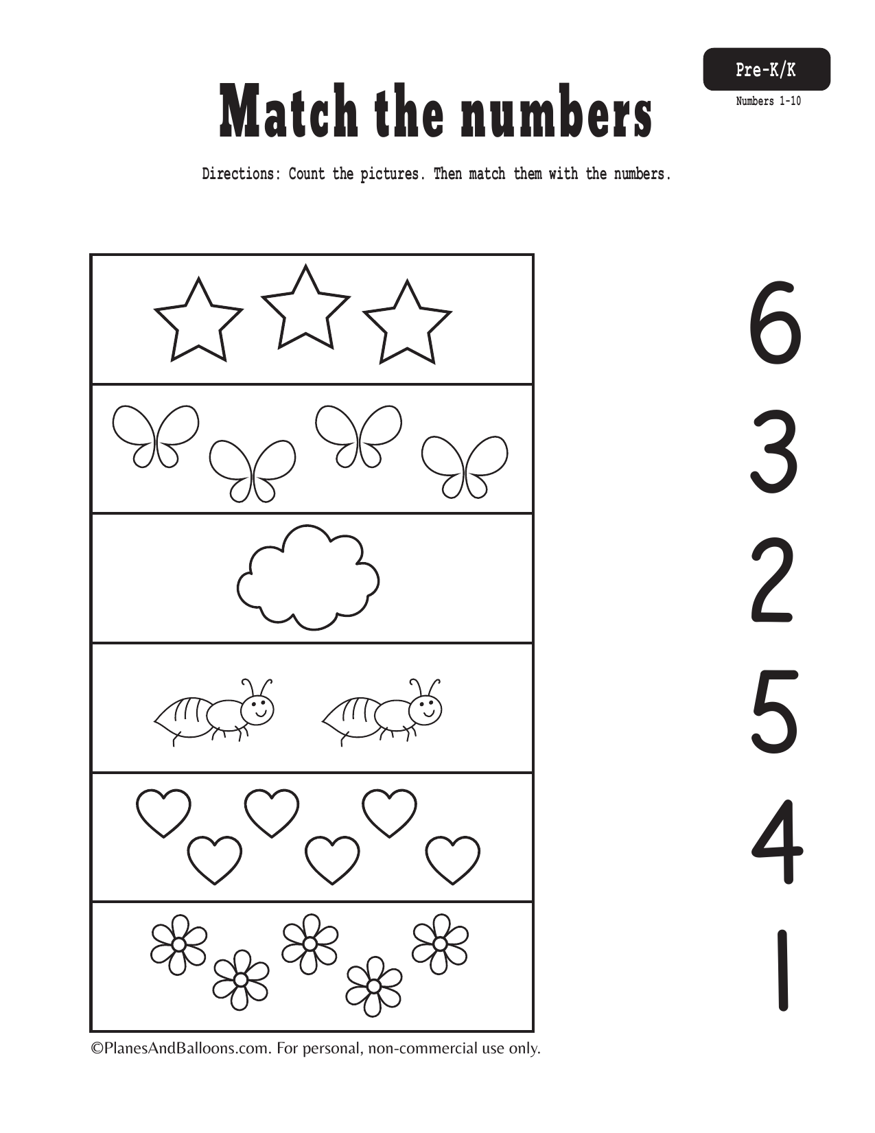 Match Numbers 1 10 Worksheet
