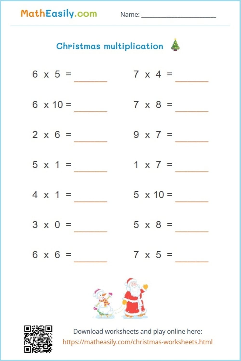 Math Christmas Worksheets PDF Free Download