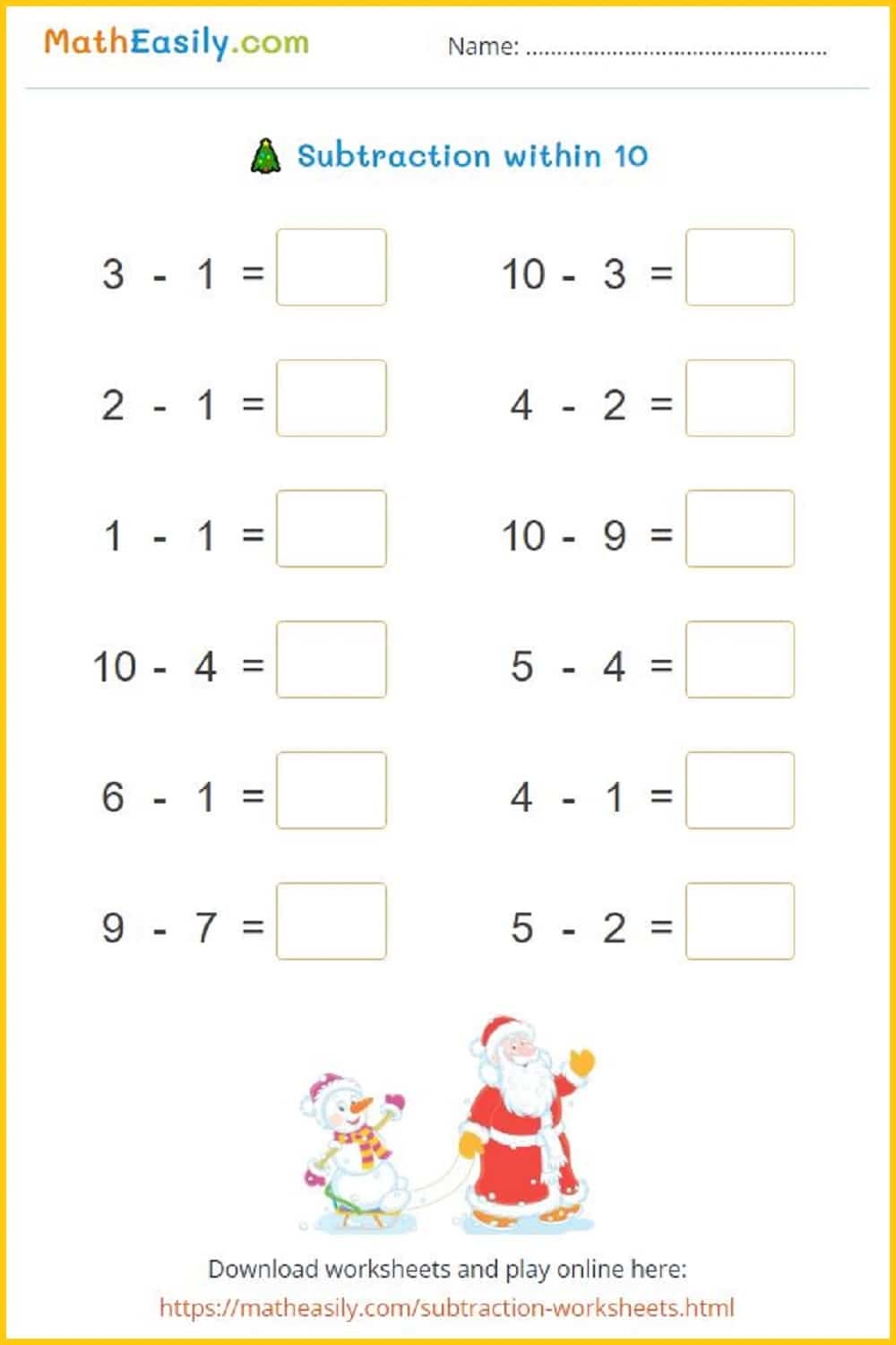 Math Christmas Worksheets PDF Free Download