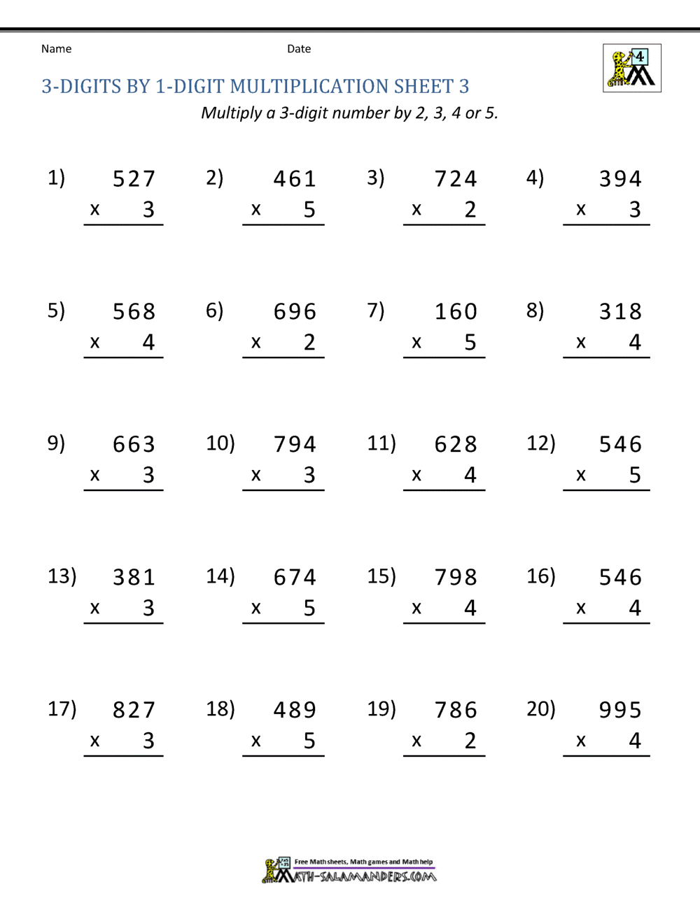 Free 3 Digit By 3 Digit Multiplication Worksheets Teach Prints